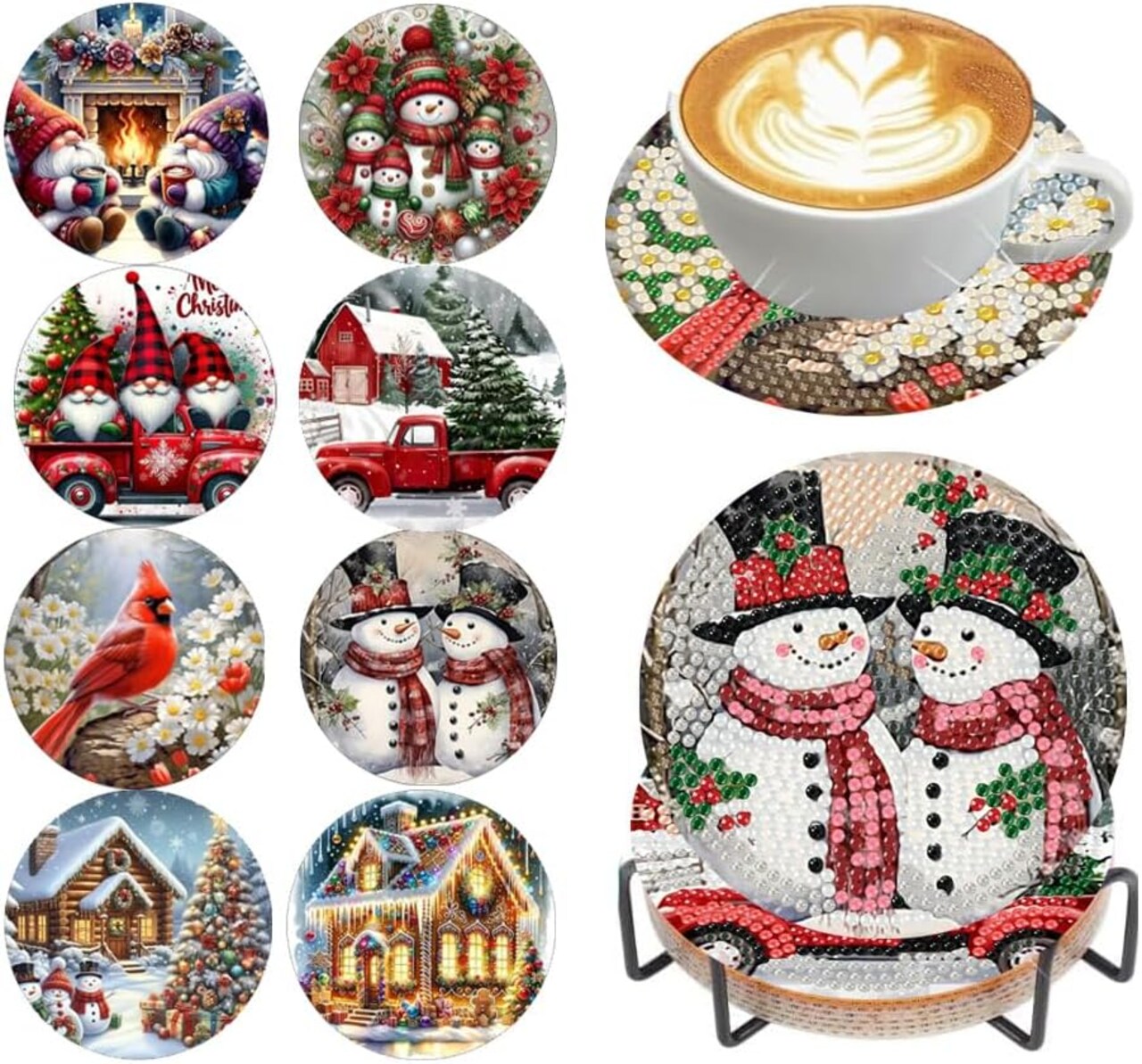 8 Pieces Christmas Diamond Painting Coasters Kits for Adults(Christmas)